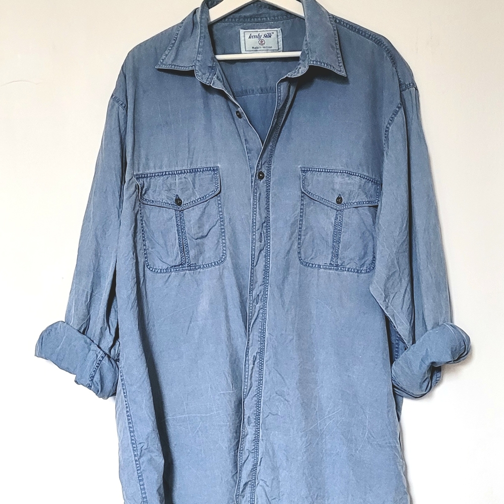 100 silk xl blue button down